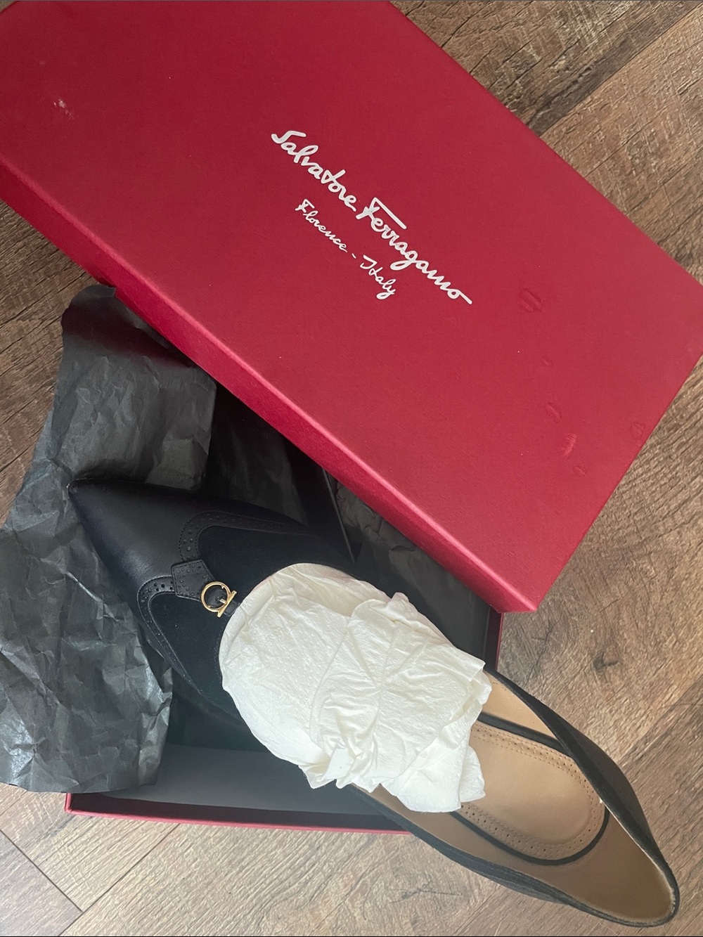 Salvatore Ferragamo Pointed-toe Leather and Suede Slip-ons with Gold Gancini